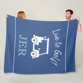 Golf Cart Live till Golf Monogrammed Classic Blue Fleecefilt