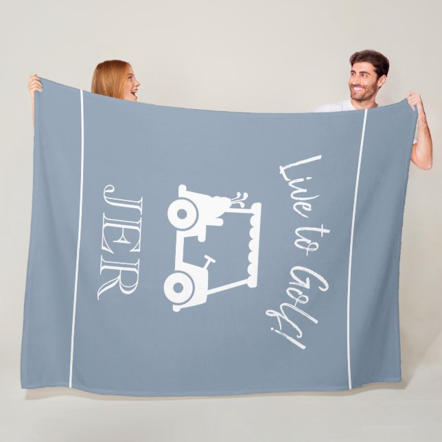 Golf Cart Live till Golf Monogrammed Dusty Blue Fleecefilt (På plats)