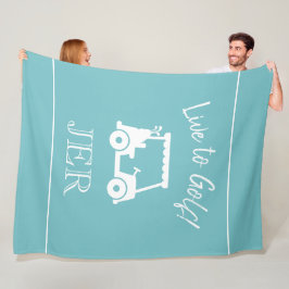 Golf Cart Live to Golf Monogrammed Aqua Blue Grönt Fleecefilt