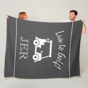 Golf Cart Live to Golf Monogrammed Grått & White Fleecefilt