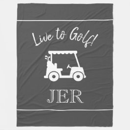 Golf Cart Live to Golf Monogrammed Grått & White Fleecefilt