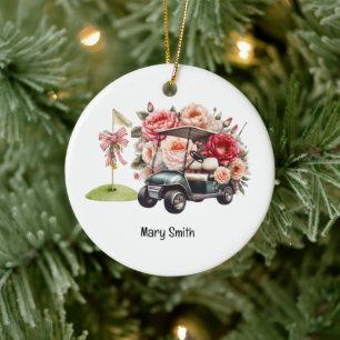 Golf Cart med Golf Flagga Julgransprydnad Keramik