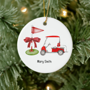 Golf Cart med Golf Flagga Julgransprydnad Keramik