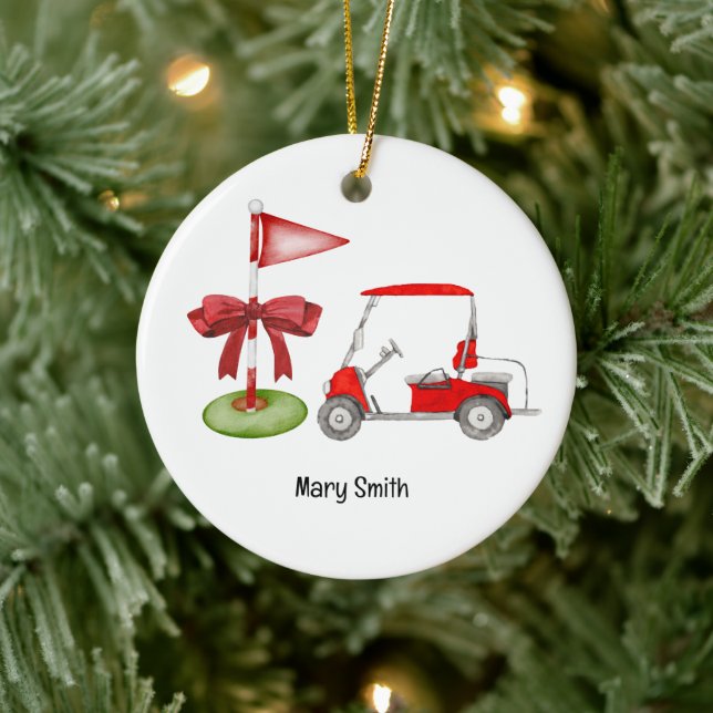 Golf Cart med Golf Flagga Julgransprydnad Keramik (Träd)