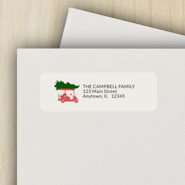 Golf Cart med Julgran Returadress Returadress Etikett (Skapare uppladdad)