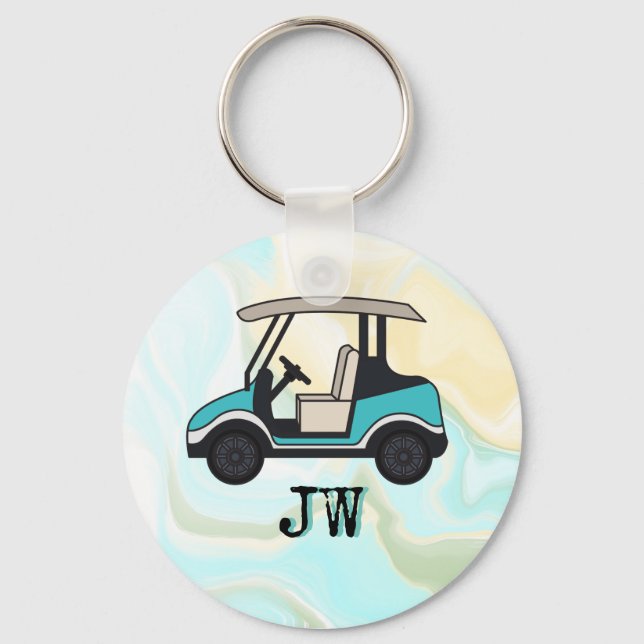 Golf Cart med Monogram för golfer Nyckelring (Framsida)