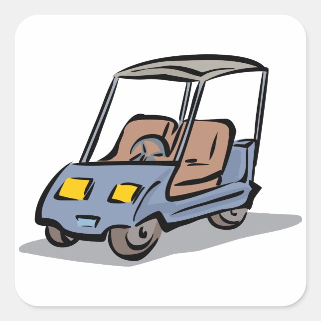 Golf Cart Roligt Sports Fordon Fyrkantigt Klistermärke (Framsida)