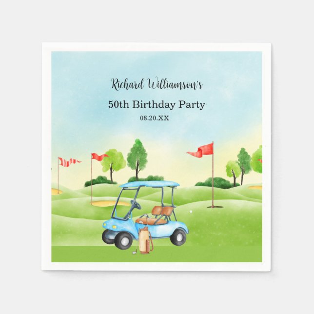 Golf Cart Scenic Custom Any Year Birthday Pappersservett (Framsidan)
