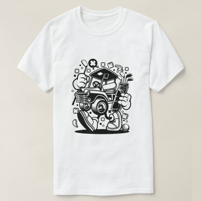 Golf Cart som går med klubbar pop art T Shirt (Design framsida)