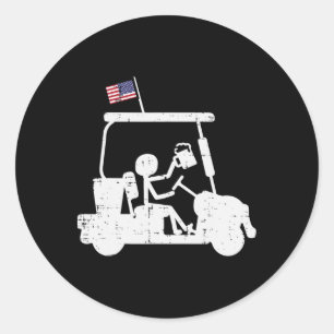 Golf Cart Us Flagga Funny Golfing Patriotic Golfer Runt Klistermärke