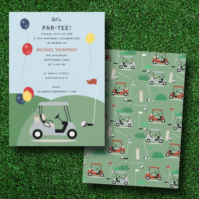 Golf Carts Modern Golfer Golf Theme Barns födelsed Inbjudningar (Golf Carts Modern Golfer Golf Theme Kids Birthday Invitation)