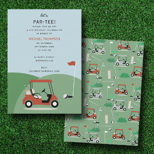 Golf Carts Modern Golfer Golf Theme Birthday Inbjudningar