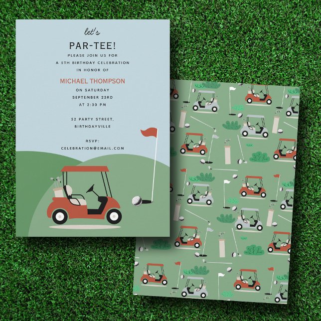 Golf Carts Modern Golfer Golf Theme Birthday Inbjudningar (Golf Carts Modern Golfer Golf Theme Birthday Invitation)