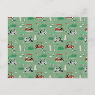 Golf Carts Modern Golfer Golf Theme Mönster Helg Vykort