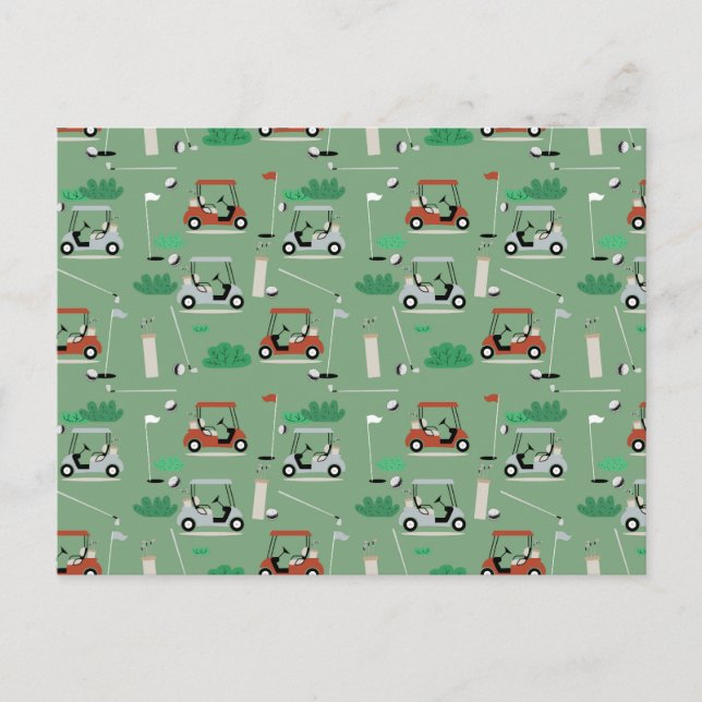 Golf Carts Modern Golfer Golf Theme Mönster Helg Vykort (Framsida)