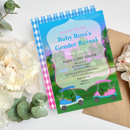 Golf Carts On Courts Gender Reveal Baby Shower Inbjudningar
