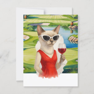 Golf Cat dricker vin i Golf Course Vykort