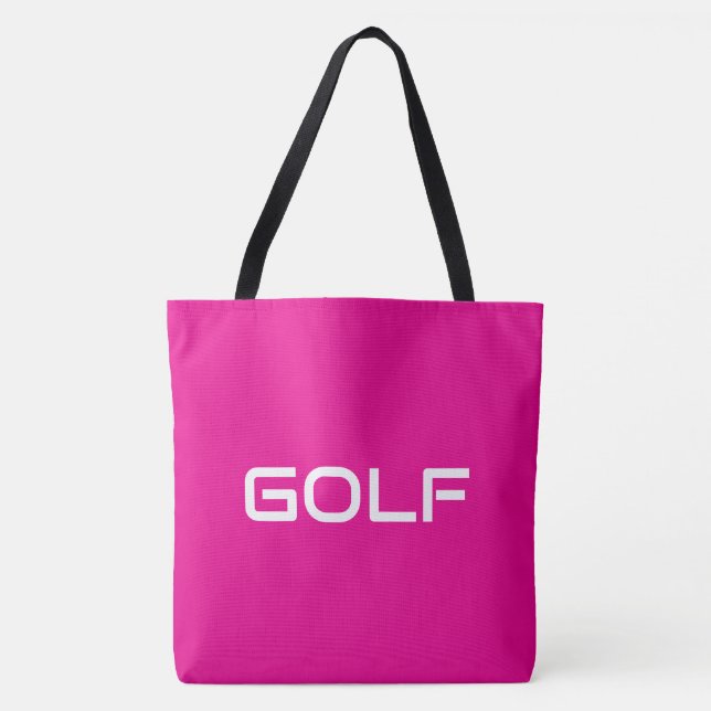 GOLF Chic Modern Sleek White Text On Bright Pink Tygkasse (Framsida)