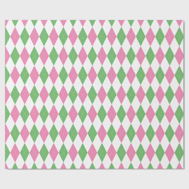 Golf Chic Rosa Grön Argyle Presentpapper (Platt)