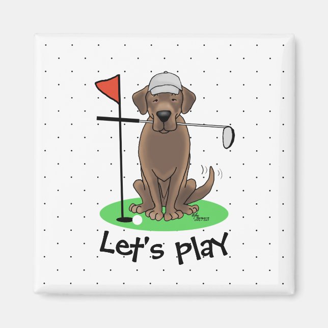 Golf Chocolate Labrador Retriever Hund - Cute Magnet (Framsidan)
