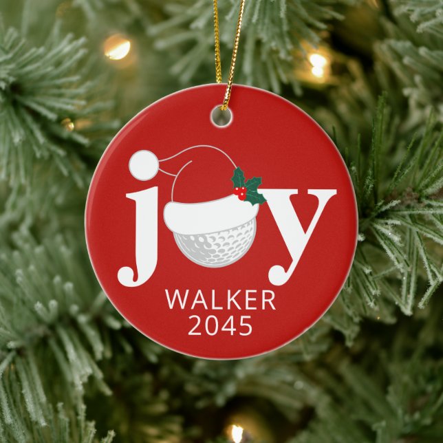 Golf Christmas Joy Personalized Name Modern Red Julgransprydnad Keramik (Träd)