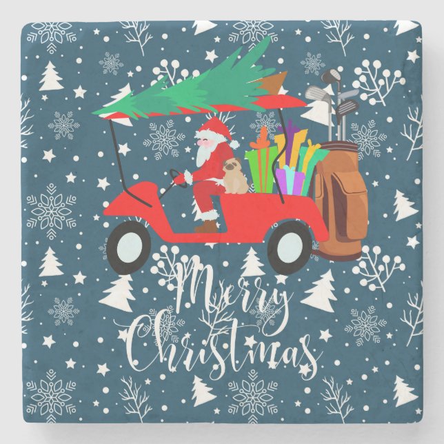 Golf christmas Jultomten ridsgolfplatta golfer Stenunderlägg (Framsidan)