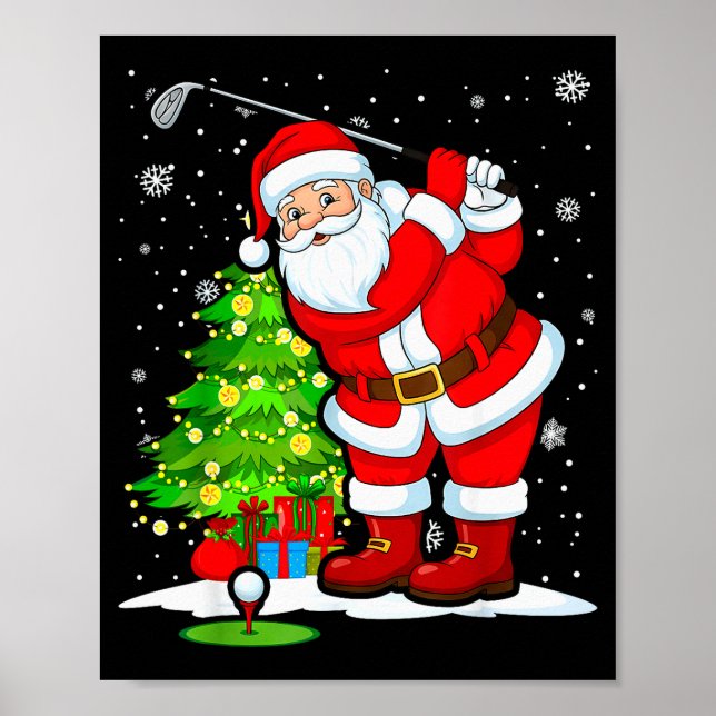 Golf Christmas Men Club Playing Santa Claus  Poster (Framsidan)