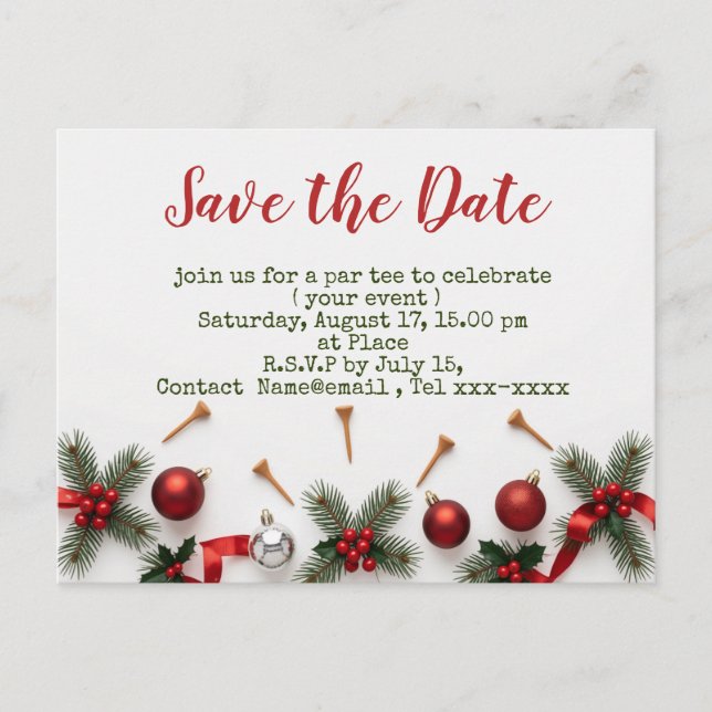 Golf Christmas save the date with golf themed Vykort (Framsida)