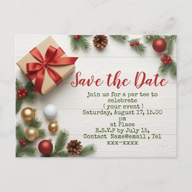 Golf Christmas save the date with golf themed Vykort (Framsida)