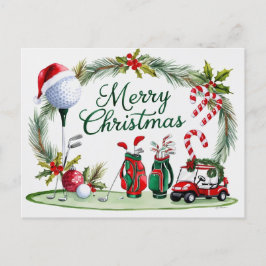 Golf christmas, tema för Golfer-vattenfärg Helg Vykort