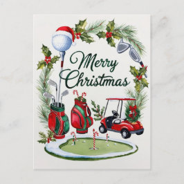 Golf christmas, tema för Golfer-vattenfärg Helg Vykort