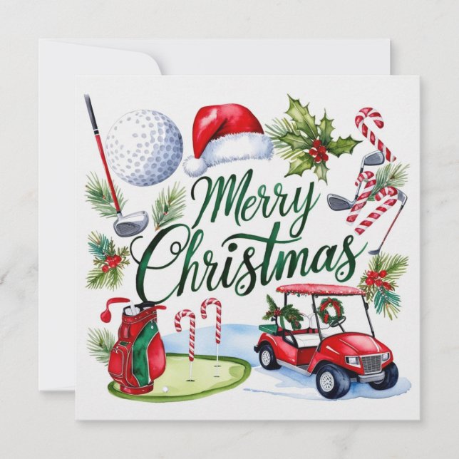 Golf christmas, tema för Golfer-vattenfärg Julkort (Framsida)