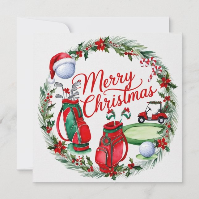 Golf christmas, tema för Golfer-vattenfärg Julkort (Framsida)