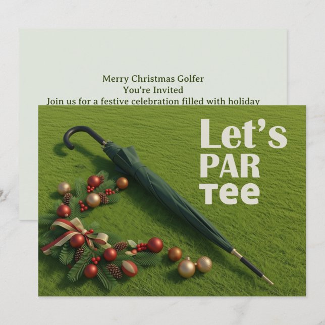 Golf Christmas themed with golf umbrella  Inbjudningar (Fram/baksida)