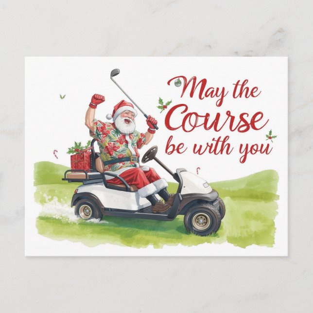 Golf Christmas themed  with Santa Claus Helg Vykort (Framsida)