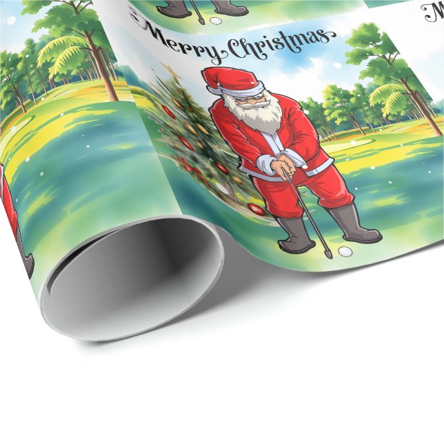 Golf Christmas with Santa Claus at golf course Presentpapper (Rullad Hörn)