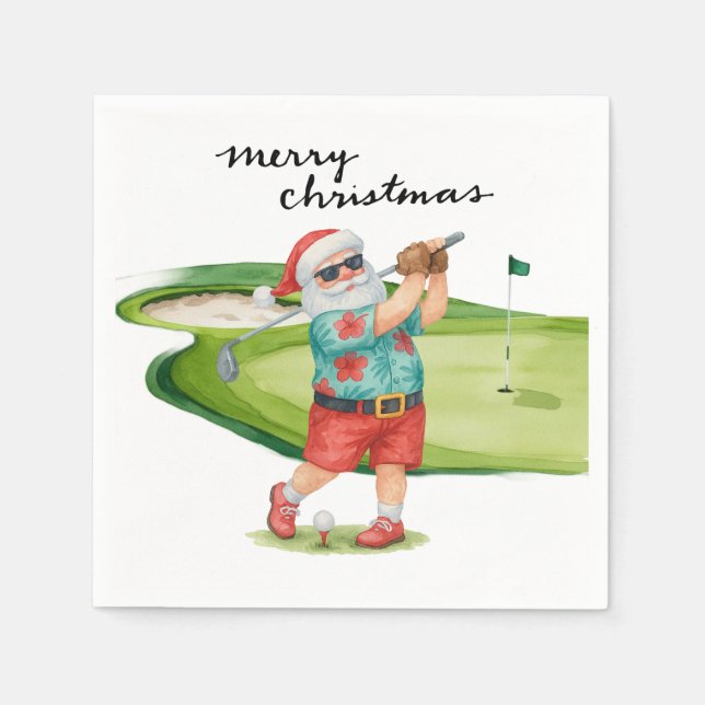 Golf Christmas with Santa Claus Golfer Pappersservett (Framsidan)