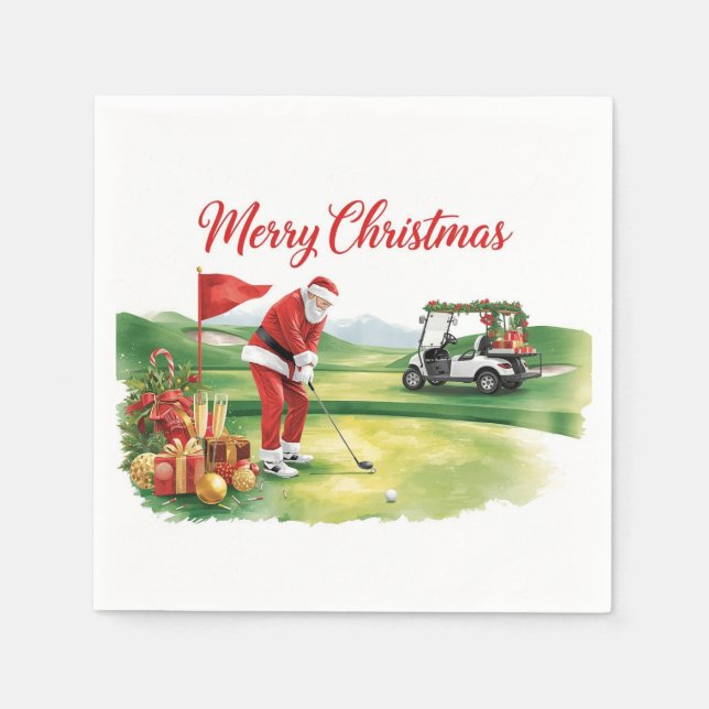 Golf Christmas with Santa Claus golfing Pappersservett (Framsidan)