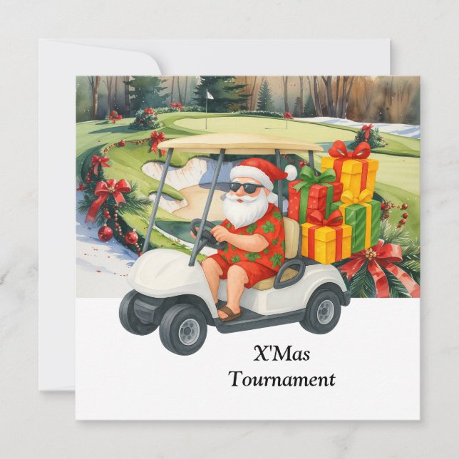 Golf Christmas with Santa Claus on Green Inbjudningar (Framsida)