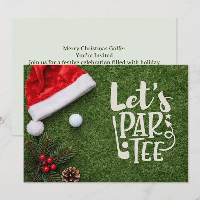 Golf Christmas with Santa hat on green  Inbjudningar (Fram/baksida)