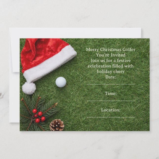 Golf Christmas with Santa hat on green  Inbjudningar (Framsida)