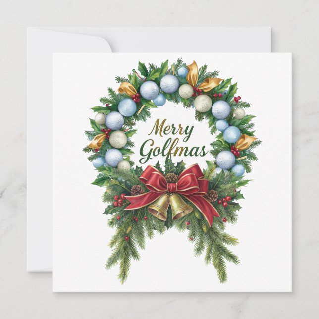 Golf Christmas Wreath for Golfer with golf ball  Kort (Framsida)
