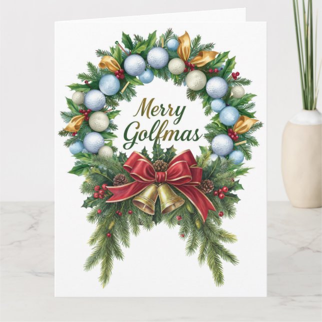 Golf Christmas Wreath for Golfer with golf ball  Kort (Framsida)