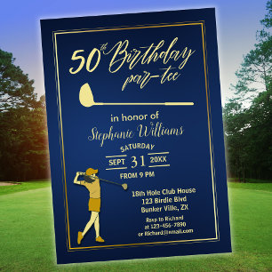 Golf Classic Blue Golden Woman 50-årsfirande Inbjudningar