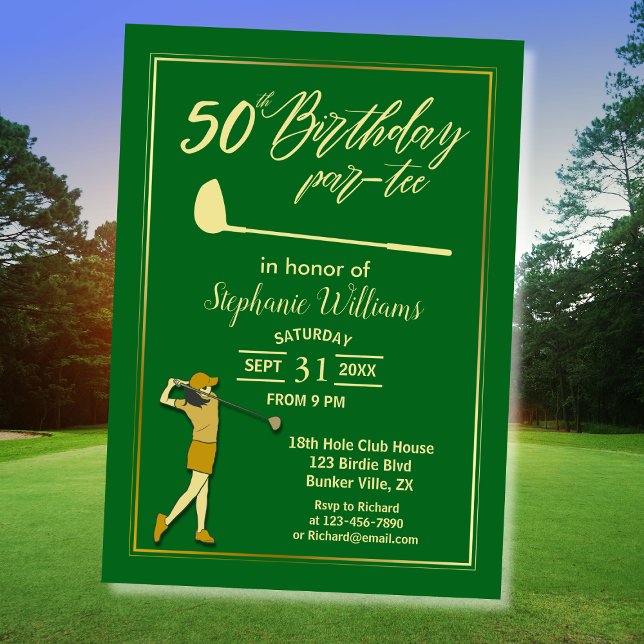 Golf Classic Green Golden Kvinnor 50-årsdag Inbjudningar (Skapare uppladdad)