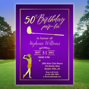 Golf Classic Purple Golden Kvinnas 50-årsdag Inbjudningar