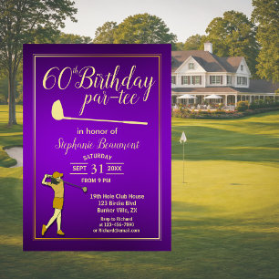 Golf Classic Purple Golden Kvinnas 60-årsdag Inbjudningar