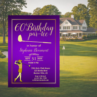 Golf Classic Purple Golden Kvinnas 60-årsdag Inbjudningar