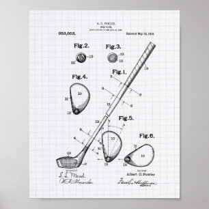 Golf Club 1910 Patent Art - Lined Peper Poster