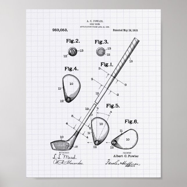 Golf Club 1910 Patent Art - Lined Peper Poster (Framsidan)